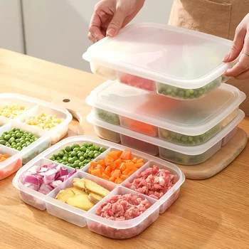 Коробка для хранения в холодильнике Коробка для хранения пищевых продуктов Большой емкости Кухонный многокамерный сортировочный герметизирующий бак Охлажденный  3