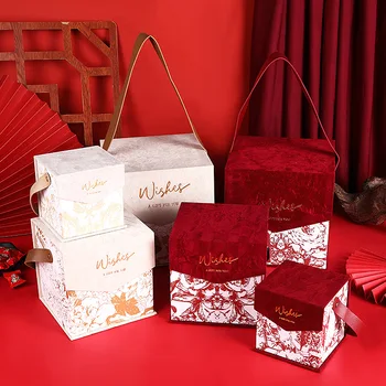 Коробка конфет, красные упаковочные коробки, бархатная упаковочная коробка, свадебная подарочная коробка на магнитной застежке с ручкой, бархатная подарочная коробка с откидной крышкой.  5