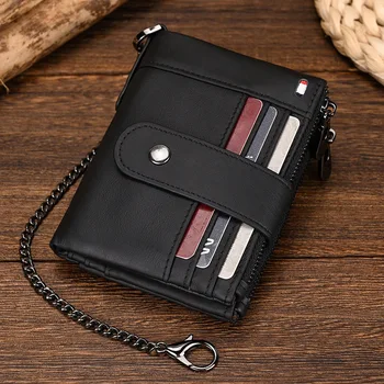 Короткий противоугонный RFID-кошелек из натуральной кожи с железной цепочкой, креативный кошелек для монет для мужчин и женщин  5