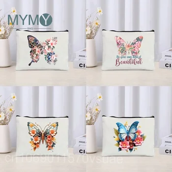 Косметичка с принтом бабочки Станет вашей собственной красивой косметичкой для хранения туалетных принадлежностей, стильных сумок, органайзера, маленькой сумочки  5