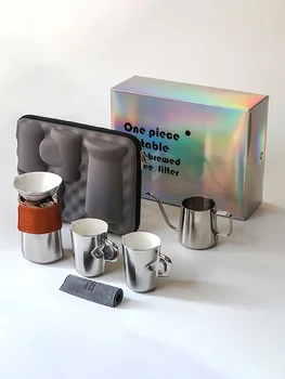 Кофейный набор, портативный кофейный набор для ручной работы, Фарфоровый Цельный Кофейный фильтр, Набор для кофейных чашек, Подарок для бариста для путешествий на открытом воздухе  5