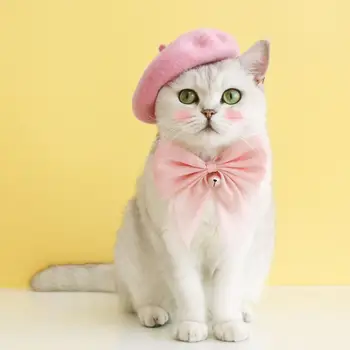Кошачья шапочка, не выцветающая Кепка для домашних животных, Красная/розовая, Стильная кепка для домашних животных, украшение для щенков и котят, берет  10