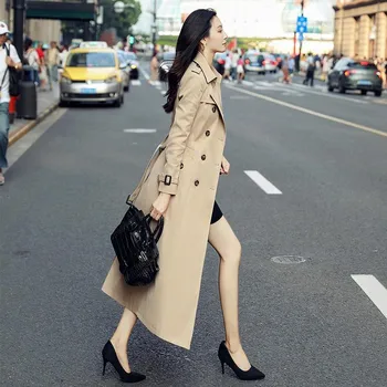 Красивый Новый осенний тренч, женское длинное пальто с двойной подкладкой, Повседневная ветровка с поясом, женская верхняя одежда Oversize 5XL  5