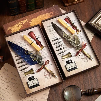 Креативная винтажная каллиграфическая ручка, винтажный набор перьев для макания, инструмент для рисования и декоративного дизайна  3