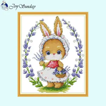 Кролик и Цветы DIY Детская Ручная Вышивка Крестиком С Мультяшным Животным Узором Наборы Для Вышивания 14CT 16CT 11CT Печатный Холст Рукоделие  5