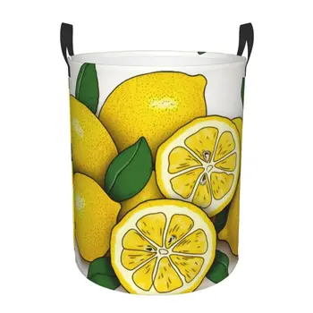 Круглая корзина для белья с лимонным принтом, переносное водонепроницаемое ведро для хранения, ящик для хранения одежды в спальне, маленький и средний  5