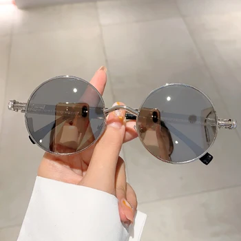 Круглые мужские солнцезащитные очки в стиле ретро 2023, Новые стильные винтажные Классические очки в стиле панк, Модный бренд, Дизайнерские очки на пружинных ножках.  4