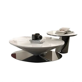 Круглый журнальный столик Cream wind размером с каменную плиту комбинированный итальянский минималистичный домашний журнальный столик для маленькой квартиры  5