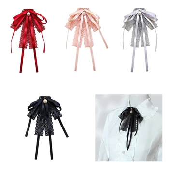 Кружевная лента-бабочка JK, Жемчужная подвеска, воротник-жабо, предварительно завязанный галстук, брошь-булавка  5