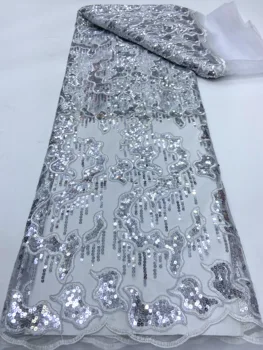 Кружевная ткань с блестками Французская сетка с чередованием Нигерийских свадебных высококачественных кружев 2024 года Африканская кружевная ткань для показа мод  5
