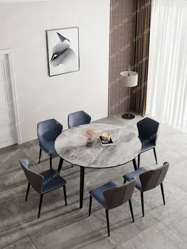Легкая Роскошная Каменная тарелка в итальянском стиле, Современный Минималистичный Обеденный стол и стул для гостиной, домашний Убирающийся Складной  4