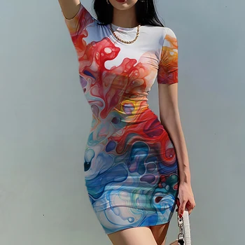 Летнее новое женское тонкое платье цветущего цвета с 3D принтом женское платье красивая леди тонкое платье тренд модное женское тонкое платье  4