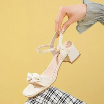 Летние женские босоножки на высоком каблуке с мягкой подошвой 2023 г., женские вечерние туфли-лодочки ручной работы на высоком каблуке с ремешком и пряжкой  5