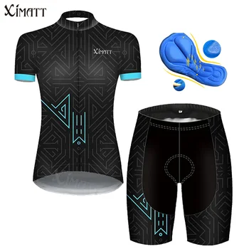 Летний женский комплект из джерси для велоспорта, новый стиль, черные линии из полиэстера, быстросохнущие, впитывающие влагу, с защитой от усадки, плотные XIMATT  5