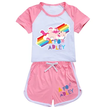 Летний комплект одежды для маленьких девочек и мальчиков A FOR ADLEY, Детская спортивная футболка + брюки, комплект из 2 предметов, Детская одежда, Удобные наряды, Пижамы  5