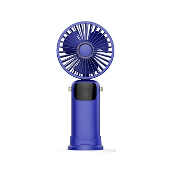 Летний ручной вентилятор емкостью 3000 мАч, портативный складной вентилятор, заряжающийся от USB, вентилятор высокой мощности ветра со светодиодным экраном для студентов синего цвета  4