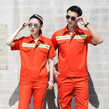 Летняя рабочая спецодежда, мужская оранжевая светоотражающая полоса с короткими рукавами, одежда для охраны труда на строительной площадке  10
