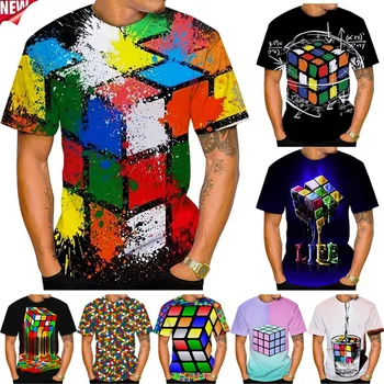 Летняя футболка с 3D-принтом Funny Cube, новая модная мужская крутая повседневная футболка  4
