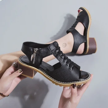 Лето 2023, женские туфли в римском стиле на толстом каблуке с полой водонепроницаемой застежкой-молнией на высоком каблуке с рыбьим ртом, римская женская обувь r foreign trade sh  5