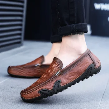 Лоферы известного бренда с крокодиловым узором, Обувь из натуральной кожи, Повседневная обувь без застежки на Толстой подошве, Удобная Официальная обувь, Мокасины  3
