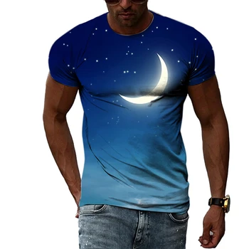 Луна и Звезды Лето Harajuku Дизайн Мода Мужская футболка Жаркое лето Футболки с 3D принтом по всему телу Унисекс футболка  3