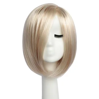 Лучший парик с короткой боковой частью Боб Стильные прямые синтетические парики для костюмированных вечеринок в стиле омбре Блонд для женщин  3