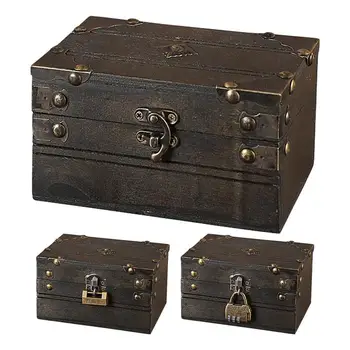 Маленький деревянный сундучок Прочный деревянный сундучок Коробка на память для ювелирных изделий, сувениров, коллекции монет и домашнего декора Деревянный сундучок  5