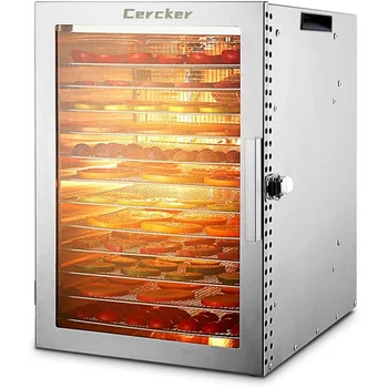 Машина для обезвоживания пищевых продуктов Cercker, 12 Лотков из нержавеющей стали, Дегидратор мощностью 800 Вт для трав, Дегидратор мяса для вяленого мяса, температура 194ºF  4