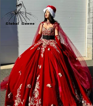 Мексиканское красное бальное платье с открытыми плечами, пышное платье, пояс с бисерными аппликациями, Платья для дня рождения, выпускной с накидкой Sweet 16  3