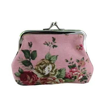 Мини-сумка-кошелек из розового холста, маленькая компактная сумочка-портмоне для ключей carteras para mujeres  5