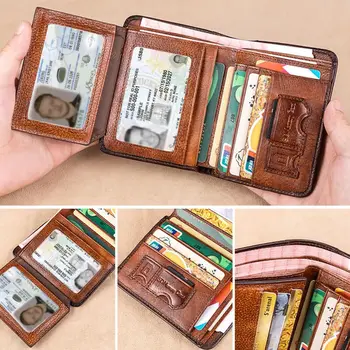Многофункциональный RFID-блокирующий Водонепроницаемый Прочный кошелек из натуральной кожи, двойные кожаные кошельки с блокировкой, карман для монет, подарочная коробка  5