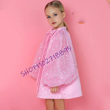 Модные детские Розовые платья-пачки для девочек-цветочниц 2023 Зимнее Рождественское платье без рукавов с блестками и бантом  2