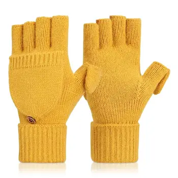 Модные Мужские Вязаные Перчатки Новая Толстая Линия, Утолщенная Мужская Варежка, Теплые Высококачественные Флип-Перчатки Без Пальцев  5