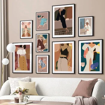 Модный Абстрактный Винтажный плакат в скандинавском стиле с изображением девушки, Современная галерея, Настенное искусство, печать на холсте, Картины, украшения для гостиной  4