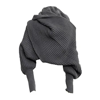 Модный вязаный шарф, женская теплая осенне-зимняя шаль, монохромный шарф с рукавом  5