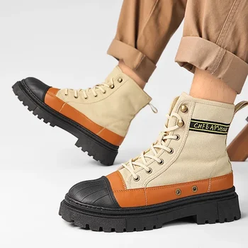 Мужская обувь 2023, Осенние Модные Мужские ботинки С высоким берцем на шнуровке в Британском Стиле, Новые Разноцветные Мотоциклетные Ботинки На платформе  4