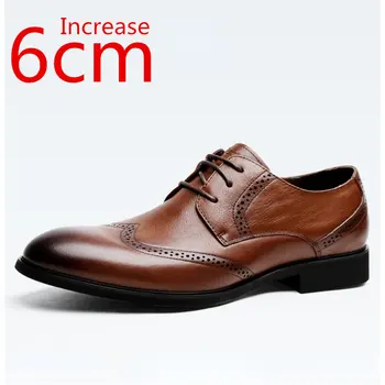 Мужская обувь с резьбой из натуральной кожи, деловая повседневная обувь в британском стиле, увеличивающая рост на 6 см, Мужская официальная кожаная обувь, увеличивающая рост  4
