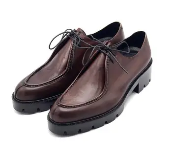 Мужская официальная обувь с высоким берцем на шнуровке из натуральной кожи коричневого цвета, деловая мужская обувь на платформе с острым носком  2