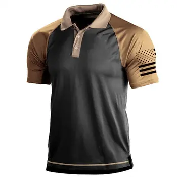 Мужская рубашка поло с короткими рукавами и 3D цветным блоком, мужская футболка-поло с геометрическим рисунком, летняя одежда с короткими рукавами, топы-поло для уличного отдыха  1