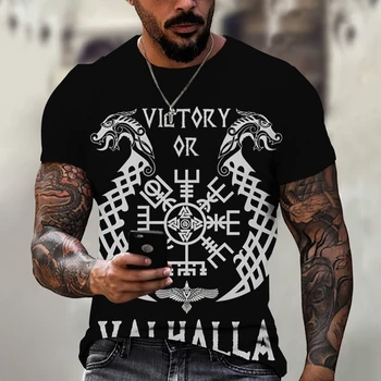 Мужская футболка Viking Fashion в стиле Ретро, Уличная рубашка С 3D Цифровым принтом, Летняя Футболка в стиле Хип-хоп С короткими рукавами, Повседневный Черный топ  5