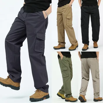 Мужские однотонные брюки-карго, повседневные Все брюки, модные походные Длинные спортивные штаны с карманами, тактическая уличная спецодежда  5