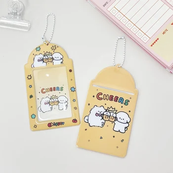 Мультяшный держатель для карточек из ПВХ с изображением собаки, милый футляр для хранения карточек, прочные студенческие канцелярские принадлежности, защитный рукав для карточек корейской версии  5