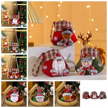 Мультяшный Милый Санта-Клаус, Рождественская сумочка, подарки, сумка для конфет, Рождественская сумка через плечо, Клетчатый Креативный Рождественский подарок  5