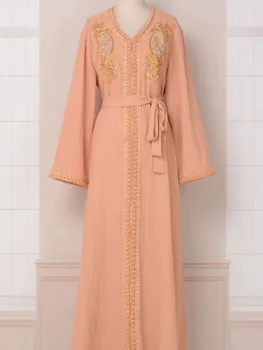 Мусульманские платья Dubai Abaya Jilbab Femme Musulman Longue Robe Maxi С Длинным Рукавом Gurban Festival Одежда для Ближнего Востока в Турции  5