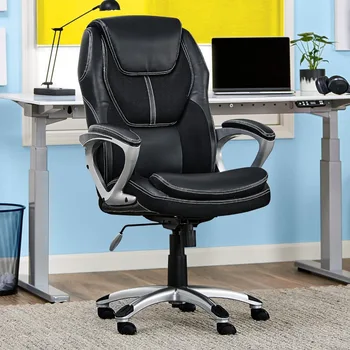 Мягкие подлокотники для офиса, регулируемое эргономичное игровое кресло с поясничной поддержкой, искусственная кожа и сетка, черный  5