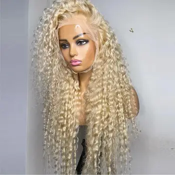 Мягкий 26-дюймовый блондин 180% плотности длиной 613 см, длинный кудрявый парик с глубоким кружевом спереди для чернокожих женщин, детские волосы без клея, предварительно выщипываемые ежедневно  5