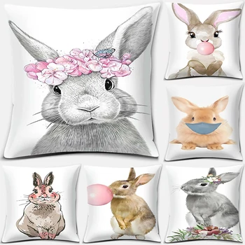 Наволочка с рисунком серии Cute Rabbit, Квадратное украшение для домашнего офиса, можно настроить  5