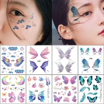 Наклейка с татуировкой бабочки, блестящие Крылья Бабочки Феи, Наклейки с цветами, водонепроницаемые временные татуировки, украшение для боди-арта  0