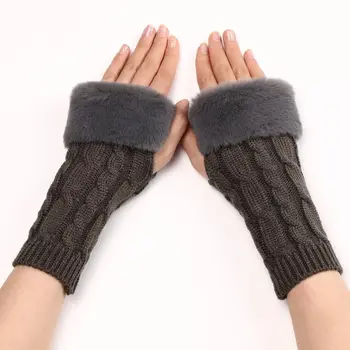 Наручные перчатки из искусственной кроличьей шерсти, Японские Мягкие Теплые Плюшевые перчатки, Эластичные Зимние варежки без пальцев Для женщин и девочек  4