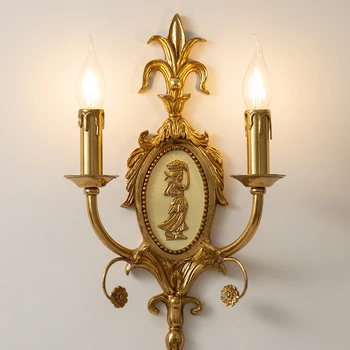 Настенный светильник Роскошная вилла в европейском стиле в стиле Ретро Гостиная Кабинет Прикроватная лампа для спальни Простой и легкий Роскошный медный настенный светильник  10